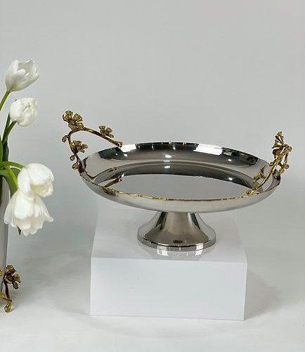 Jasmine Cake Stand/Platter with Base (Silver)