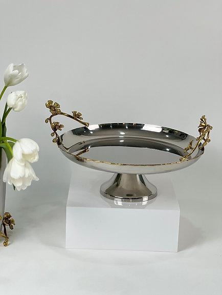 Jasmine Cake Stand/Platter with Base (Silver)