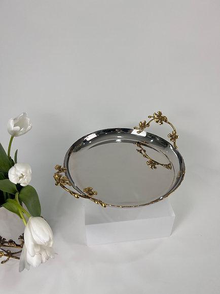 Jasmine Cake Stand/Platter with Base (Silver)