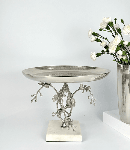 Jasmine Platter with Marble Base (Nickel-Plated)