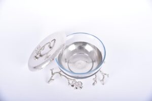 Jasmine Glass Bowl with Lid  (Nickel-Plated)
