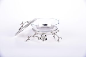 Jasmine Glass Bowl with Lid  (Nickel-Plated)