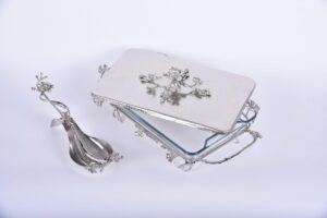 Jasmine Rec. Glass Dish with Lid (Nickle-Plated)