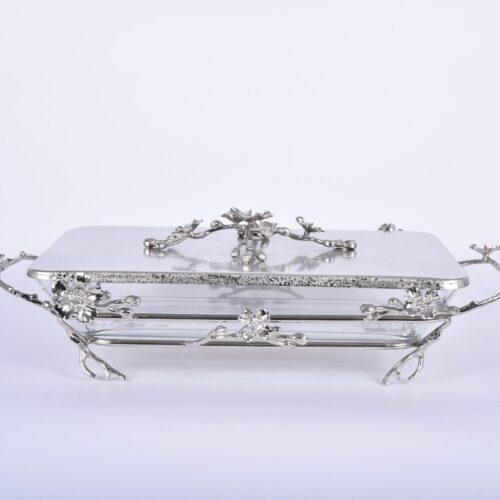 Jasmine Rec. Glass Dish with Lid (Nickle-Plated)