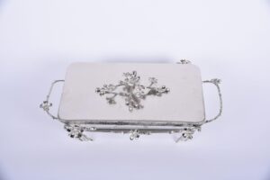 Jasmine Rec. Glass Dish with Lid (Nickle-Plated)