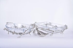 Jasmine Oval Glass Dish (Nickle-Plated)