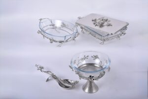 Jasmine Rec. Glass Dish with Lid (Nickle-Plated)