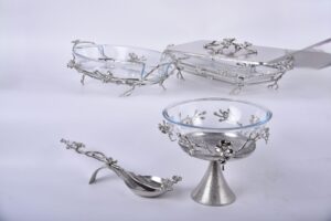 Jasmine Glass Bowl with Stand (Nickel-Plated)