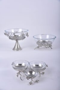 Jasmine Glass Bowl with Stand (Nickel-Plated)