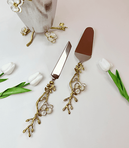 Orchid Cake Server and Knife Set